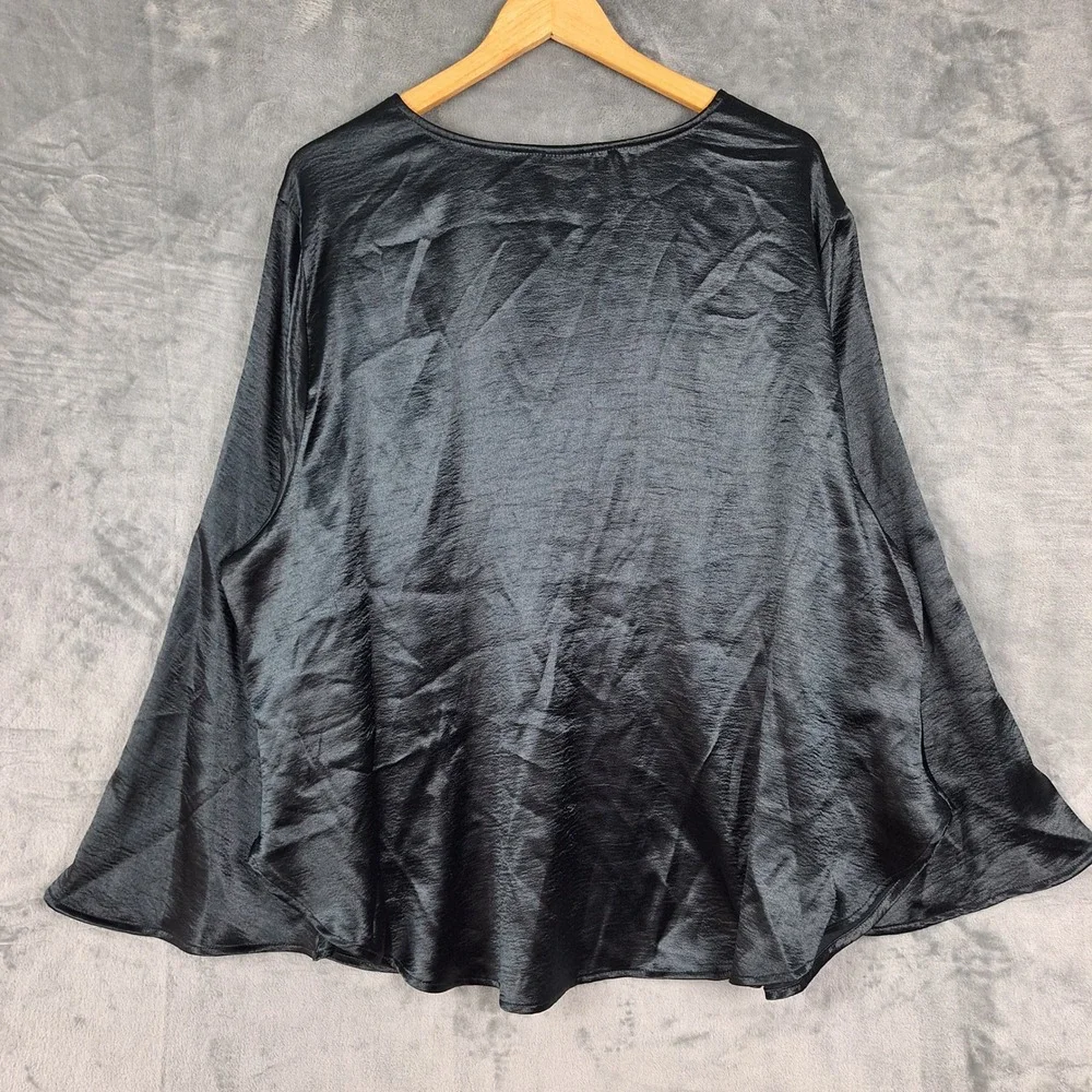 Womens Top 3X Black Satin Flare Sleeve Dark Romantic Ren Fair Renaissance Goth